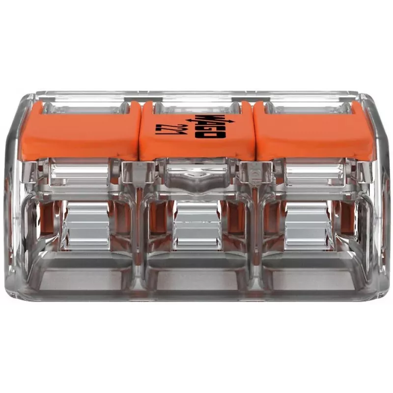 WAGO 221-413 COMPACT Borne de conexión, 3 conductores, 0,2–4 mm², transparente, pack de 50