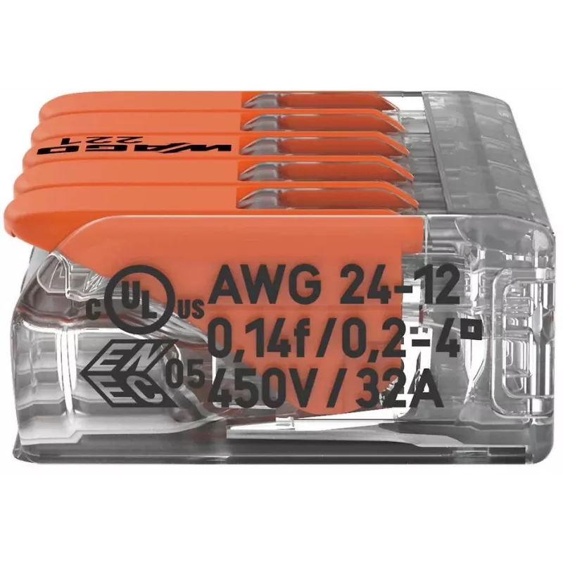 WAGO 221-415 COMPACT regleta de conexión para 5 conductores, 0,2-4 mm², pack de 25