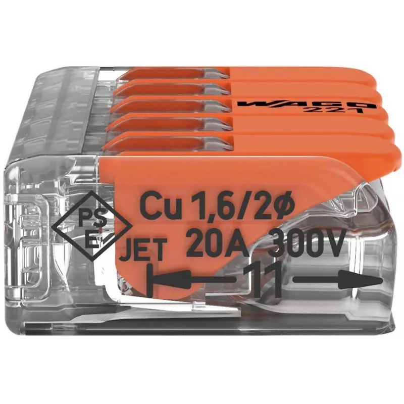 WAGO 221-415 COMPACT regleta de conexión para 5 conductores, 0,2-4 mm², pack de 25
