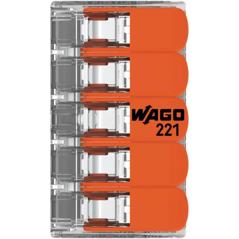 WAGO 221-415 COMPACT regleta de conexión para 5 conductores, 0,2-4 mm², pack de 25