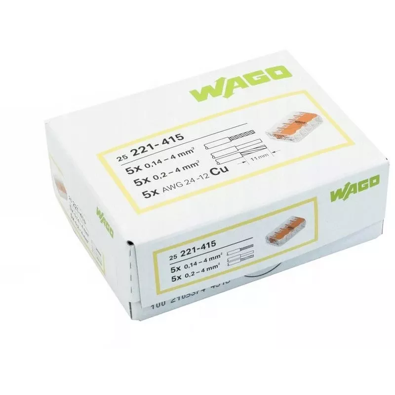 WAGO 221-415 COMPACT regleta de conexión para 5 conductores, 0,2-4 mm², pack de 25