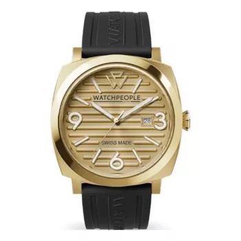 WATCHPEOPLE reloj de mujer de cuarzo analógico 700993 45mm caja de aleación plateada esfera negra correa de piel sintética negra