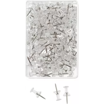 WEDO Chinchetas, transparentes, 100 uds., grosor de aguja 12 mm, diámetro de cabeza 10 mm, en caja de plástico transparente (54 249)