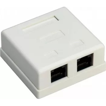 Wentronic Goobay 77633 Toma de red RJ45 aparente blindada Cat 6, 2 puertos, blanca