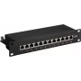 Wentronic Goobay 93796 Panel de parcheo Cat6a apantallado de 12 puertos, 1U montaje en rack de 19 pulgadas, negro