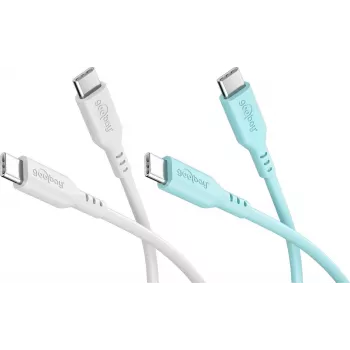 WENTRONIC Goobay Crystal Lagoon Set de 2 cables de silicona USB-C, 1,5 m, Blanco y Turquesa (81259)