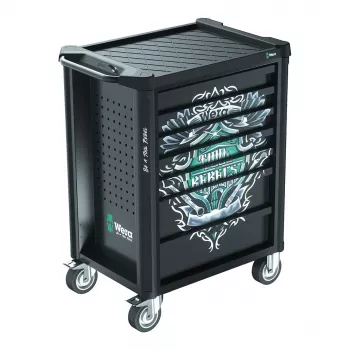 Wera 9700 Tool Rebel carro de taller 1, 7 cajones, encimera de acero inoxidable, verde/negro