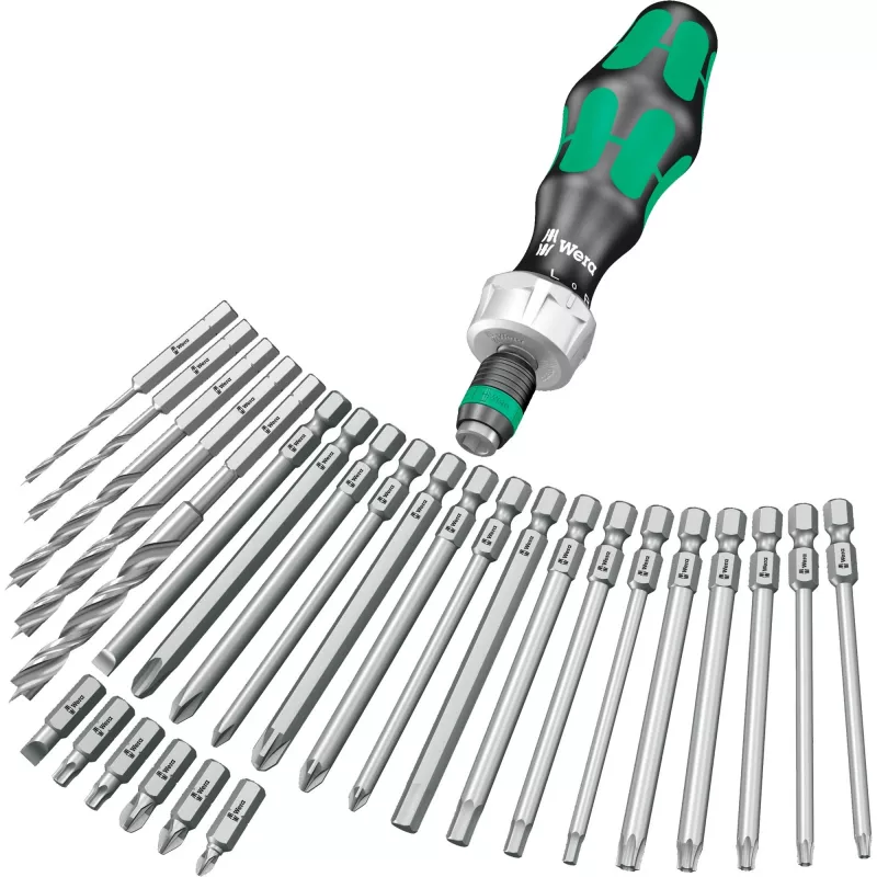 Wera Kraftform Kompakt H 1 Woodcraft mango destornillador con 12 puntas mixtas - Hex, Phillips, Pozidriv, Torx