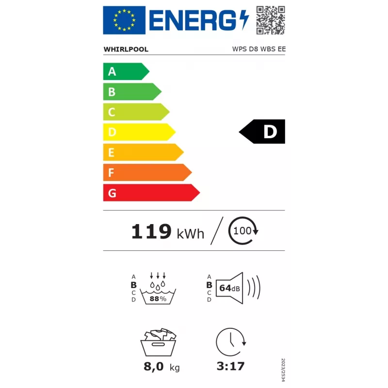 Whirlpool WPS D8 WBS EE secadora con bomba de calor 8 kg carga frontal blanco