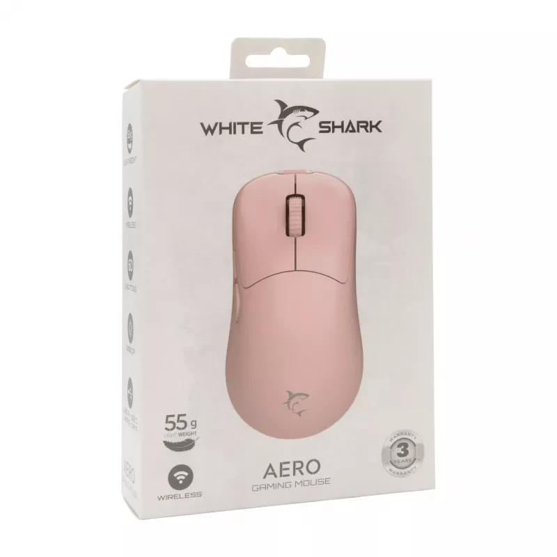 White Shark AERO PINK ratón gaming inalámbrico (rosa, 10000 DPI, 2,4 GHz/USB-C)