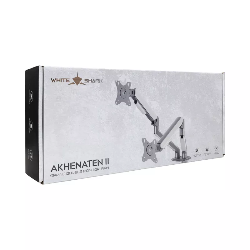 White Shark AKHENATEN-II GMS-3212 soporte para doble monitor – pistón de gas, pinza de mesa/pasacables de mesa, 17-32 inch, 9 kg por brazo, negro