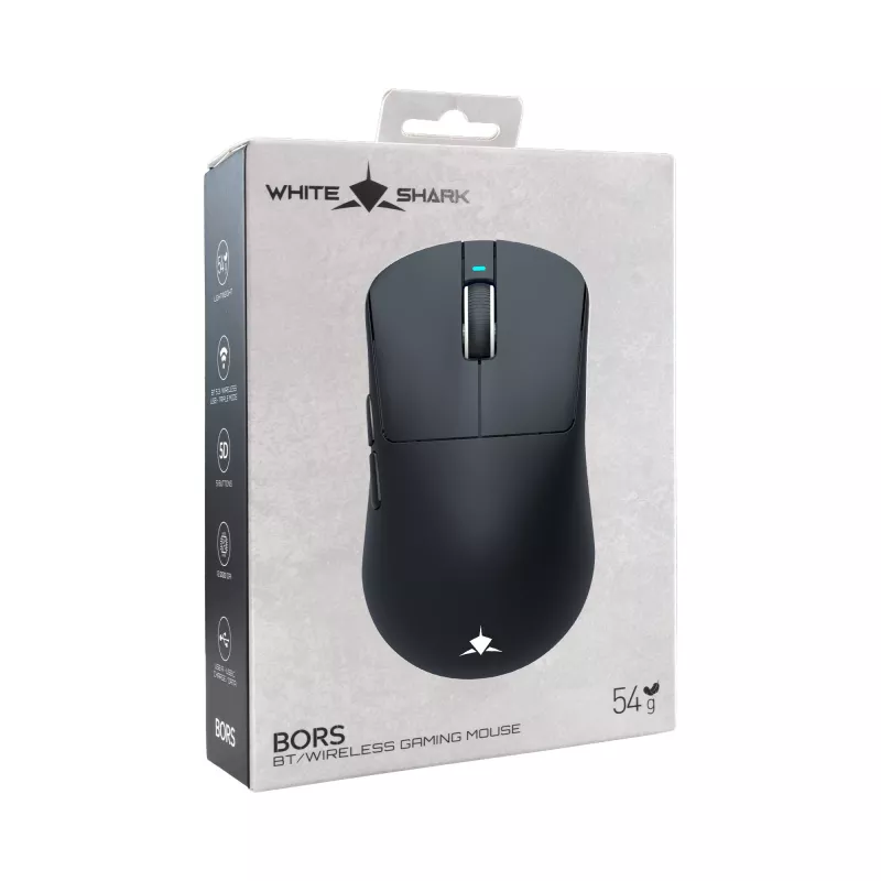 White Shark BORS-B WGM-5021 Ratón gaming inalámbrico, 12000 DPI, 2.4GHz, RGB, negro