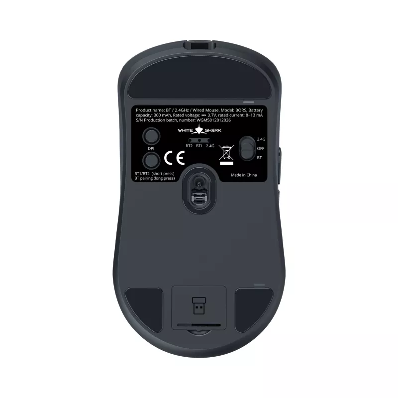 White Shark BORS-B WGM-5021 Ratón gaming inalámbrico, 12000 DPI, 2.4GHz, RGB, negro