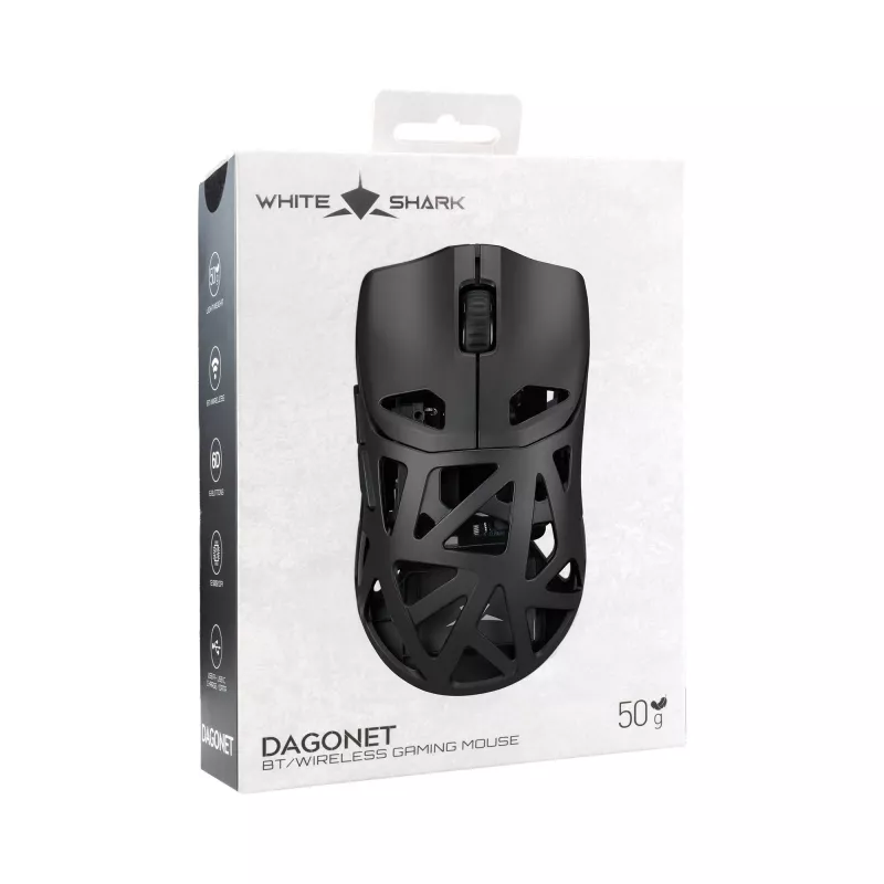 White Shark DAGONET-2 WGM-5019 Ratón gaming inalámbrico, 24000 DPI, Negro