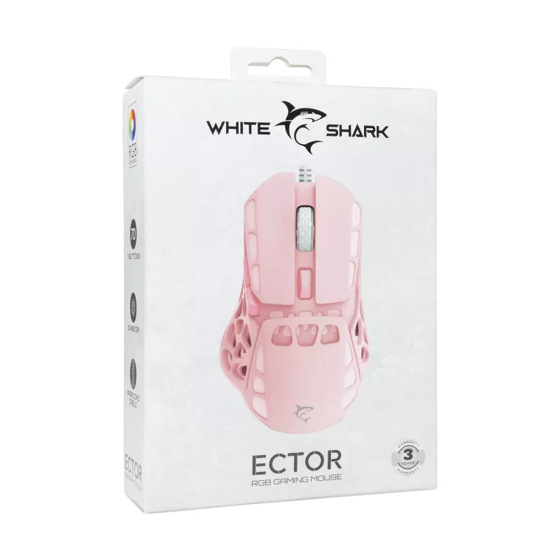White Shark ECTOR-P GM-5016 ratón gaming con cable, 6400 DPI, rosa