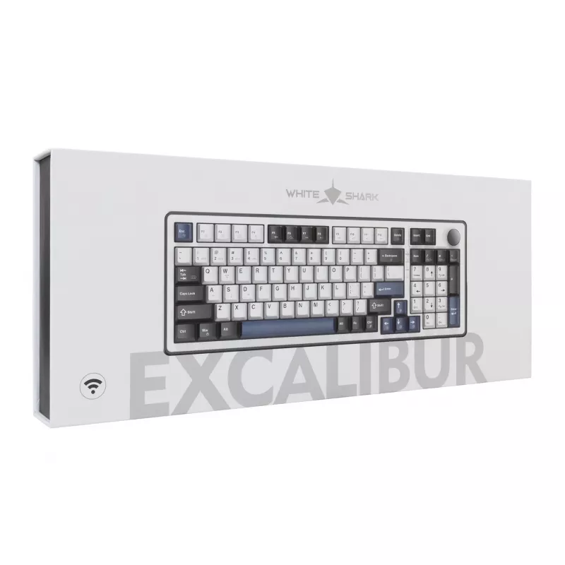 White Shark EXCALIBUR-W Teclado gaming mecánico, 75% Layout, KTT Wine Red Hot-Swap, Per-Key RGB, con cable, blanco