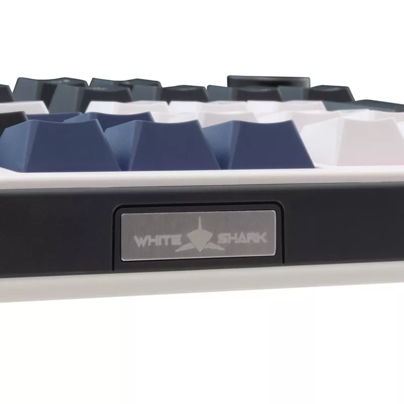 White Shark EXCALIBUR-W Teclado gaming mecánico, 75% Layout, KTT Wine Red Hot-Swap, Per-Key RGB, con cable, blanco