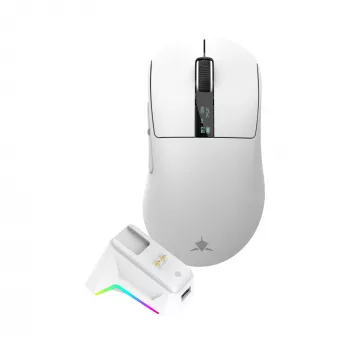 White Shark GAWAIN-W ratón gaming inalámbrico – 12000 DPI, batería de 500mAh, 56g, blanco
