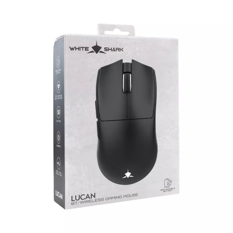 White Shark LUCAN-B WGM-5022 ratón gaming inalámbrico, 12000 DPI, de tres modos, recargable, blanco