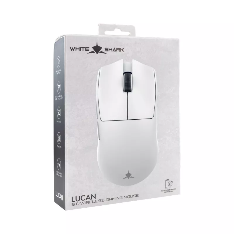 White Shark LUCAN-W WGM-5022 ratón gaming inalámbrico de 12000 DPI, blanco
