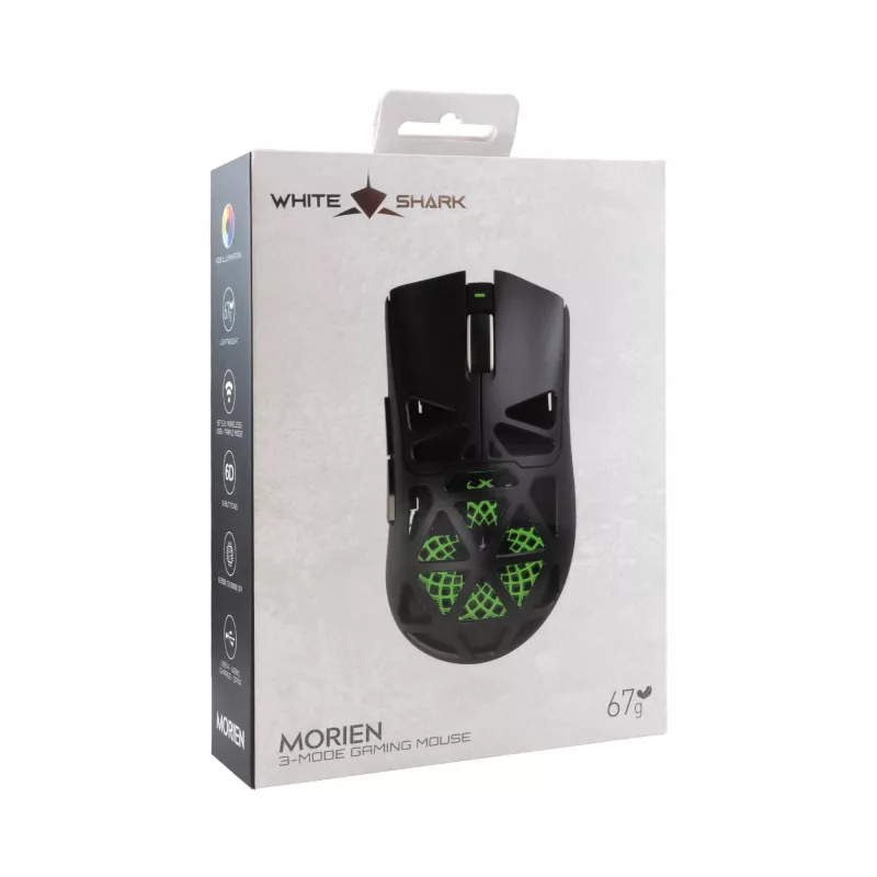 Ratón gaming óptico con cable White Shark MORIEN WGM-5025 negro, 7200 DPI, 7 botones programables, iluminación RGB, diestro