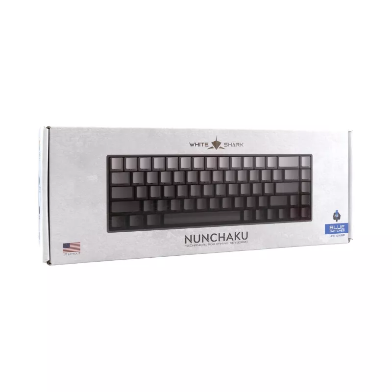 Teclado gaming mecánico White Shark Nunchaku TKL, gris, Outemu Blue Switch, RGB Hot-Swap, con cable USB