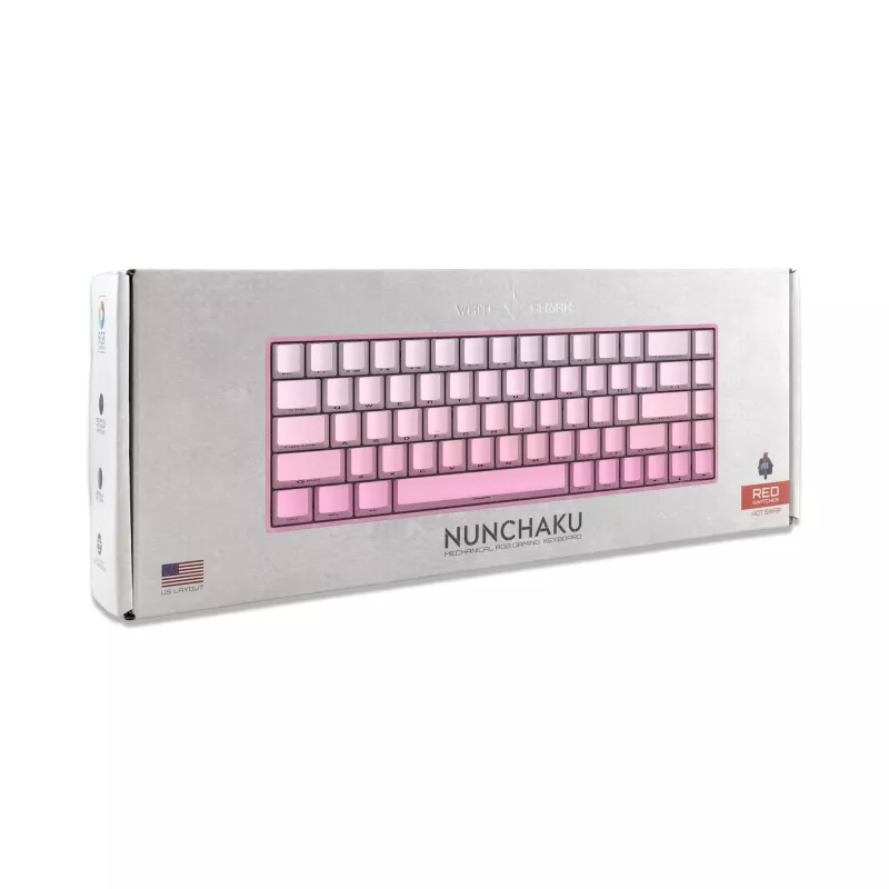 White Shark NUNCHAKU-P-US-RED.SW Teclado mecánico gaming TKL - 87 teclas, interruptores Outemu Red, iluminación RGB, rosa