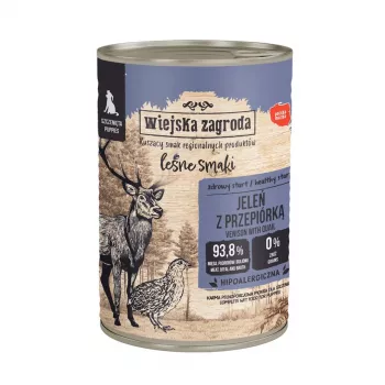 WIEJSKA ZAGRODA Forest Flavors cachorros ciervo con codorniz alimento húmedo 400g