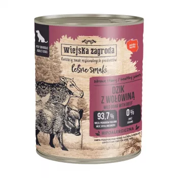 WIEJSKA ZAGRODA Forest Flavors Jabalí con ternera - Alimento húmedo para perros - 800g