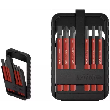 Wiha slimBit electric 45804 Juego de puntas de destornillador VDE aisladas, 6 piezas, ranura, Phillips, Pozidriv, TORX, 75 mm
