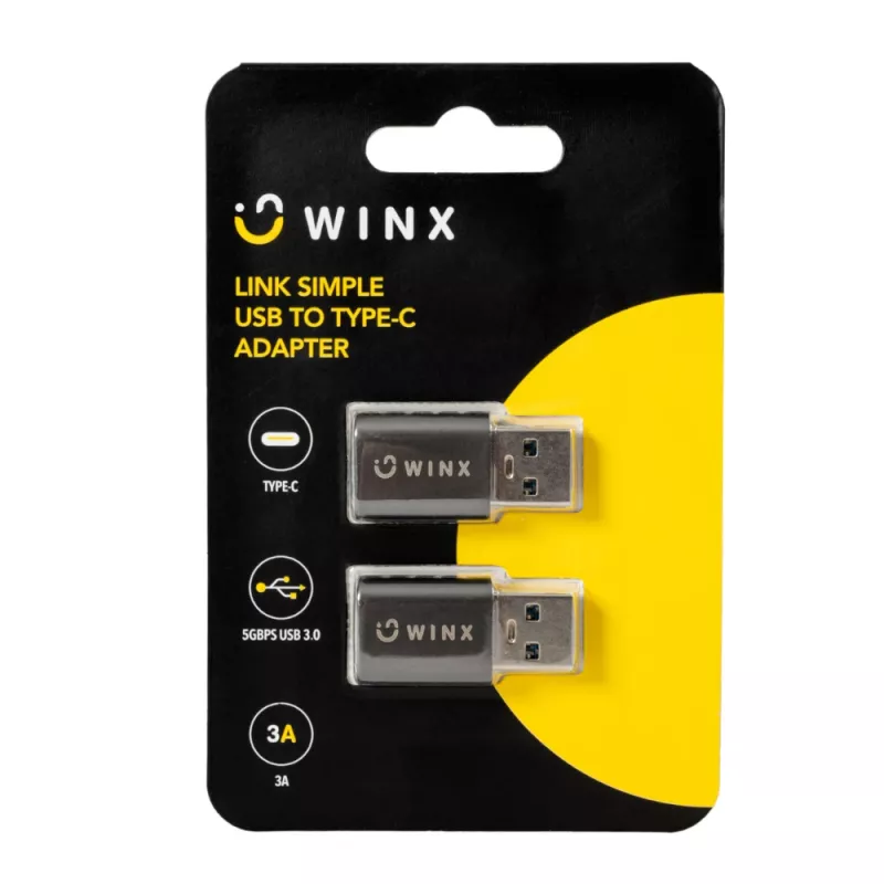 Adaptador WINX LINK Simple USB a Type-C doble pack (USB-A macho a USB-C hembra, 5Gbit/s, 15W, Space Grey, pack de 2)