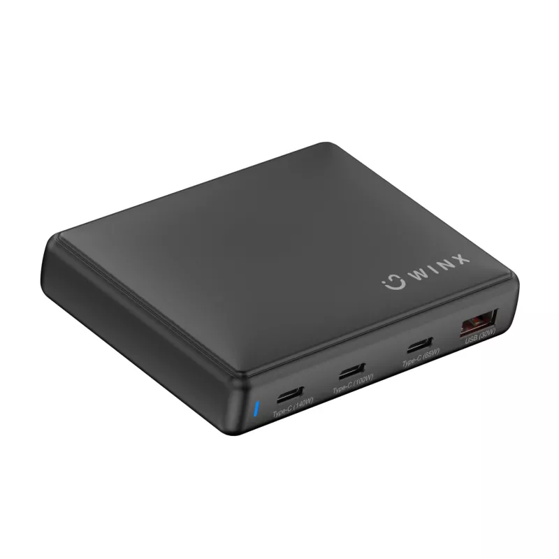 WINX POWER Ultra 140W cargador de sobremesa GaN - 2x USB-C PD 100W + USB-A QC 22.5W, negro