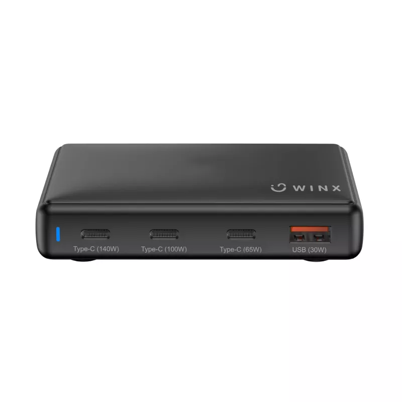 WINX POWER Ultra 140W cargador de sobremesa GaN - 2x USB-C PD 100W + USB-A QC 22.5W, negro
