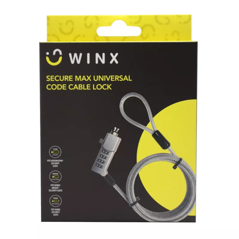 WINX Secure Max Candado de cable universal con código - Candado de combinación reseteable de 4 dígitos, acero trenzado, 1,8 m, Negro/Plata