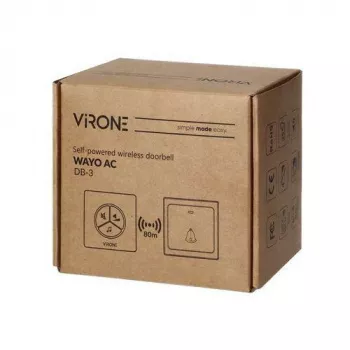 Timbre inalámbrico VIRONE DB-3 con pulsador sin pilas, emisor autoaprendizaje, 80 m