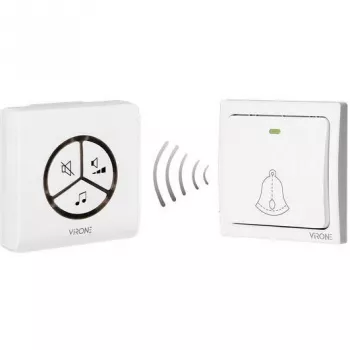 Timbre inalámbrico VIRONE DB-3 con pulsador sin pilas, emisor autoaprendizaje, 80 m