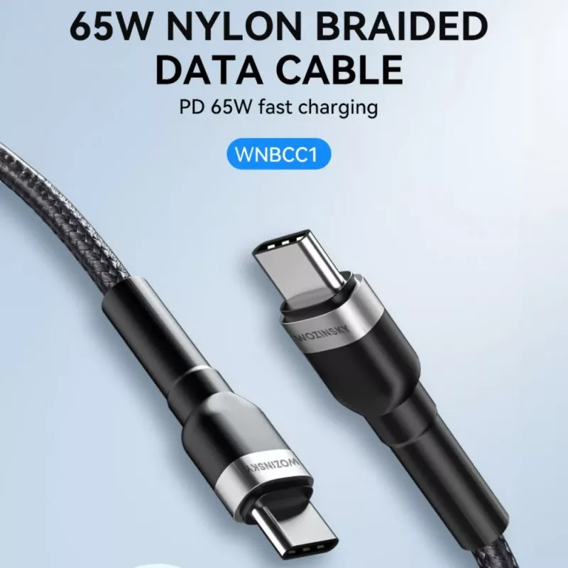 Cable USB-C a USB-C Wozinsky 1 m 60W PD carga rápida y sincronización de datos negro