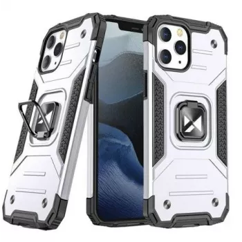 Wozinsky Funda Ring Armor con soporte para Apple iPhone 13, funda resistente a golpes, plata