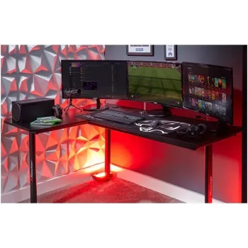 X Rocker 2022068 Escritorio gaming en L con iluminación LED RGB, acabado efecto fibra de carbono, negro