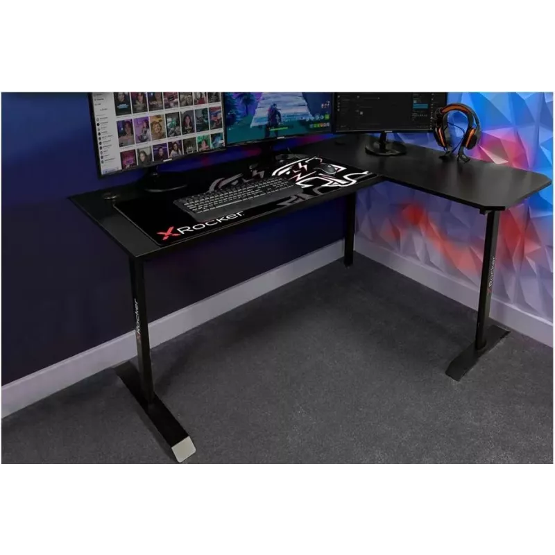X Rocker 2022068 Escritorio gaming en L con iluminación LED RGB, acabado efecto fibra de carbono, negro