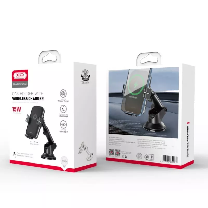 XO Soporte para coche WX027 con cargador inalámbrico negro 15W con ventosa