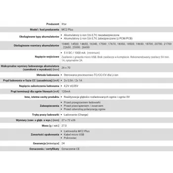 XTAR MC2+ Cargador para baterías cilíndricas Li-Ion 18650
