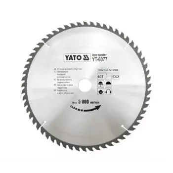 Yato YT-6077 Hoja de sierra circular 300mm x 30mm de eje, 40 dientes, con punta de carburo para madera