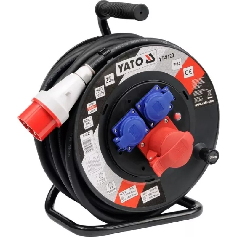 Yato YT-8120 alargador de cable enrollable 3 tomas 25 m