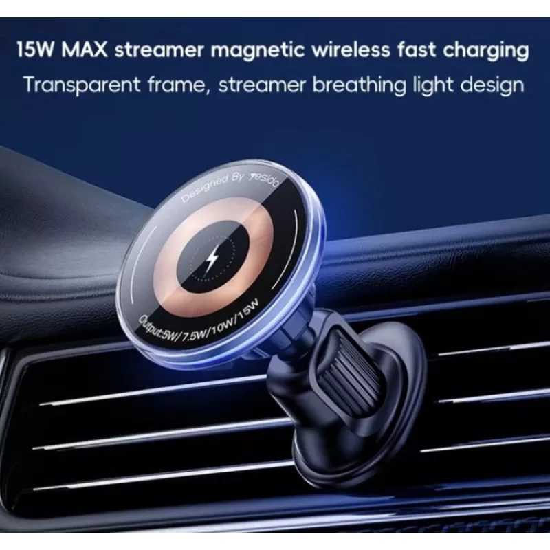 YESIDO Soporte de Carga Inalámbrica Magnética MagSafe para Coche con Salida de Aire 15W Negro