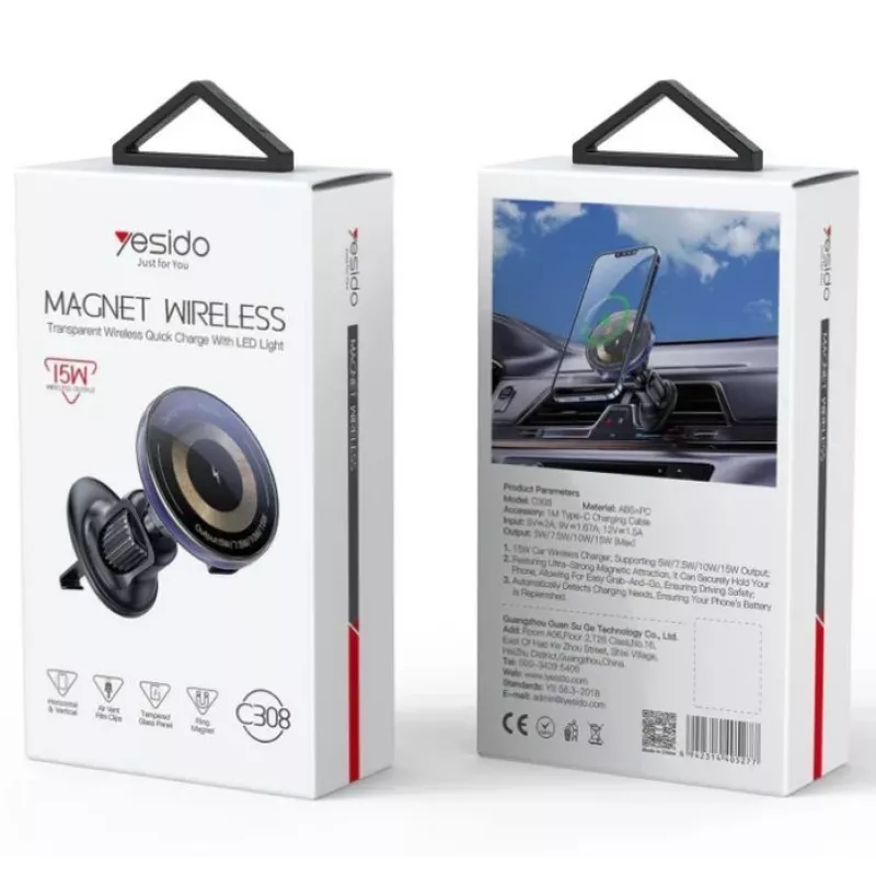 YESIDO Soporte de Carga Inalámbrica Magnética MagSafe para Coche con Salida de Aire 15W Negro
