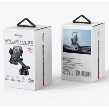 Soporte de carga inalámbrica para coche con ventosa YESIDO 15W negro