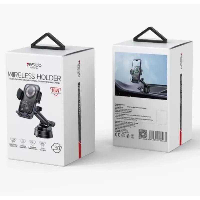 Soporte de carga inalámbrica para coche con ventosa YESIDO 15W negro