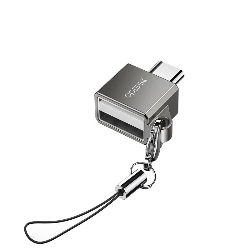 YESIDO Adaptador OTG USB Type-C GS08 Mini de aleación de aluminio con lector de tarjetas - negro