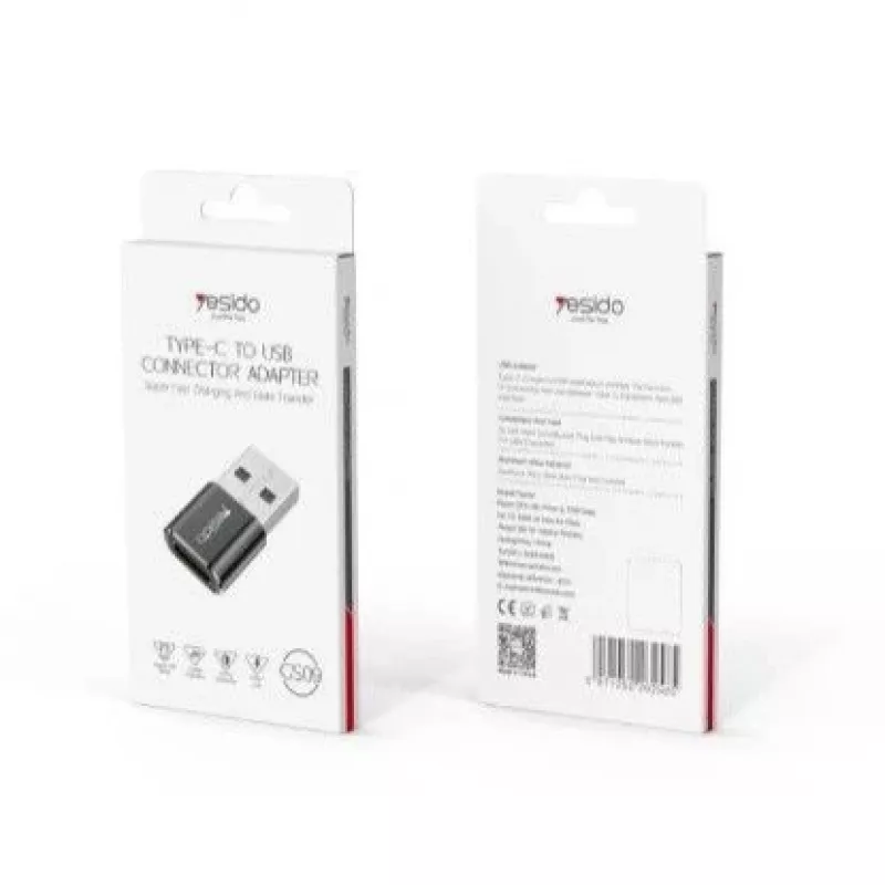 YESIDO GS09 Mini Adaptador OTG USB Type-C a USB-A de aleación de aluminio Negro